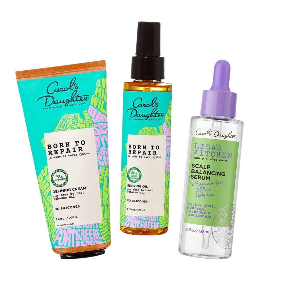 Born to Repair Leave In Cream, Hair Oil and Lisa's Kitchen Scalp Balancing Serum