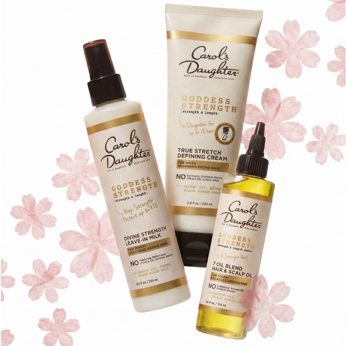 Goddess Strength Leave-in Milk, True Stretch Defining Cream and Hair & Scalp Oil Bundle