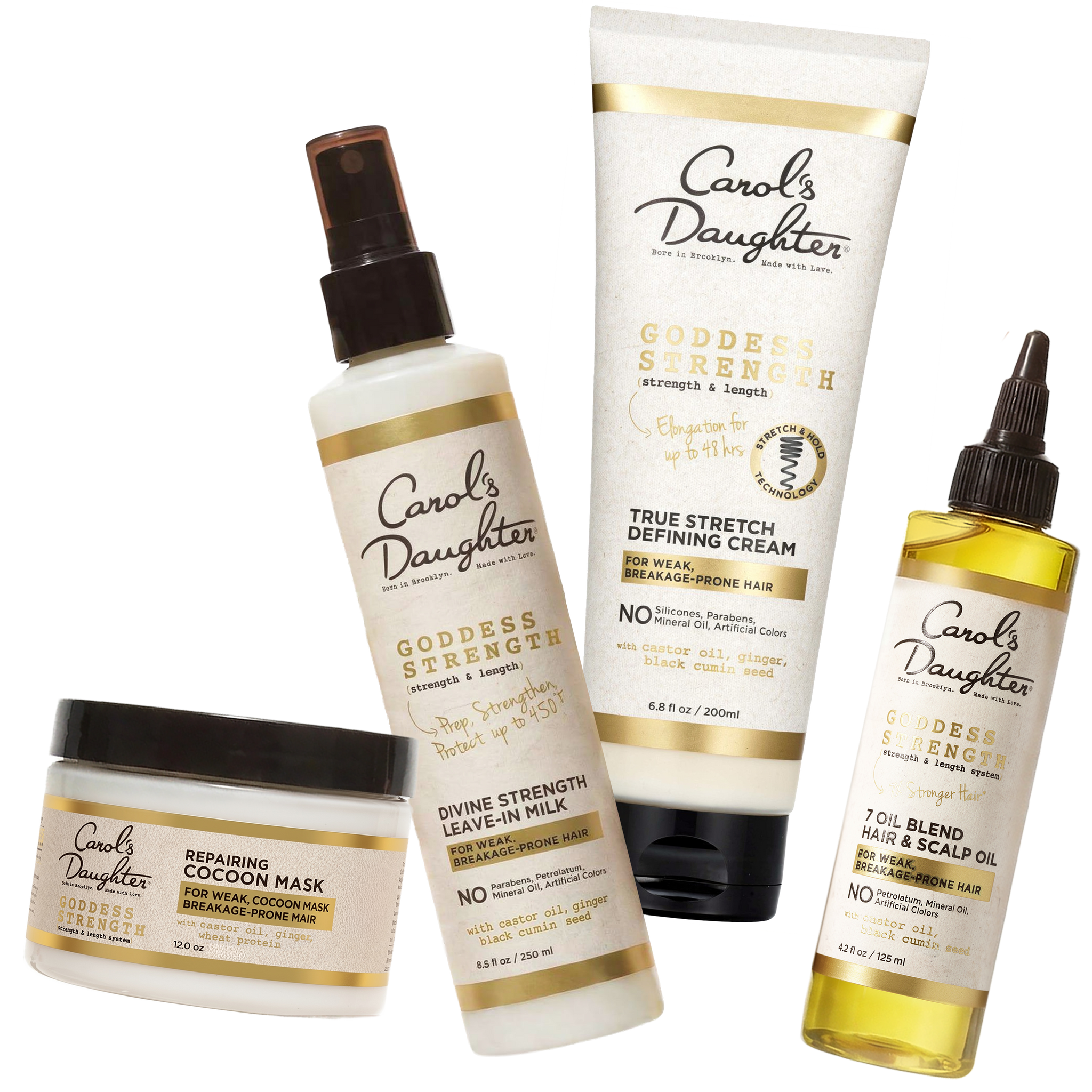 Goddess Strength Hydrating Mask, Leave in Milk, True Stretch Defining Cream and Hair & Scalp Oil Bundle